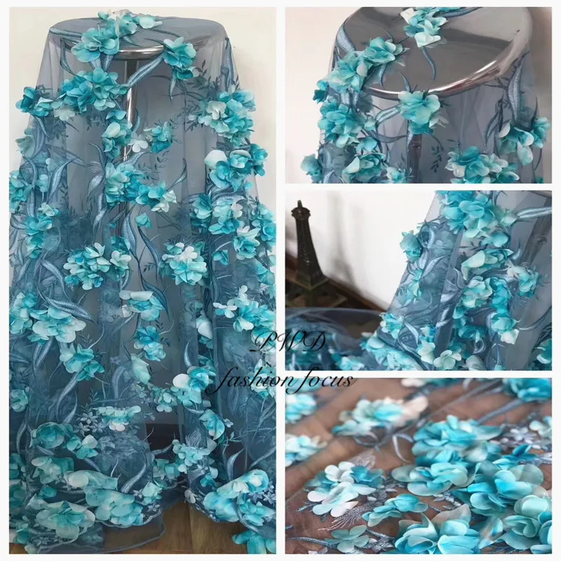 

3D flower Bridal floral 2019 Embroidered African Lace Fabric High Quality French Tulle Lace Fabric For Wedding Party