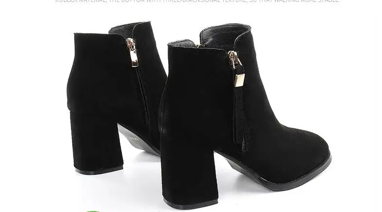 2018 autumn winter The New British style Thick heel Genuine Leather Shoes women Retro Nubuck Pointed Toe Square | Обувь