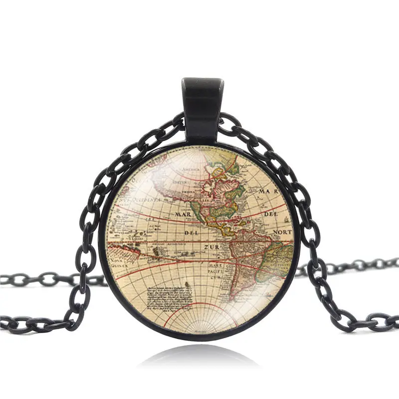 12 Стиль Винтаж Карта мира ожерелье земли художественное изображение карты