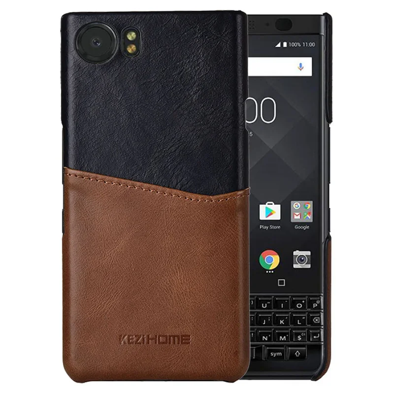 Для BlackBerry KEYone чехол двухцветная винтажная вставка карта натуральная кожа задняя