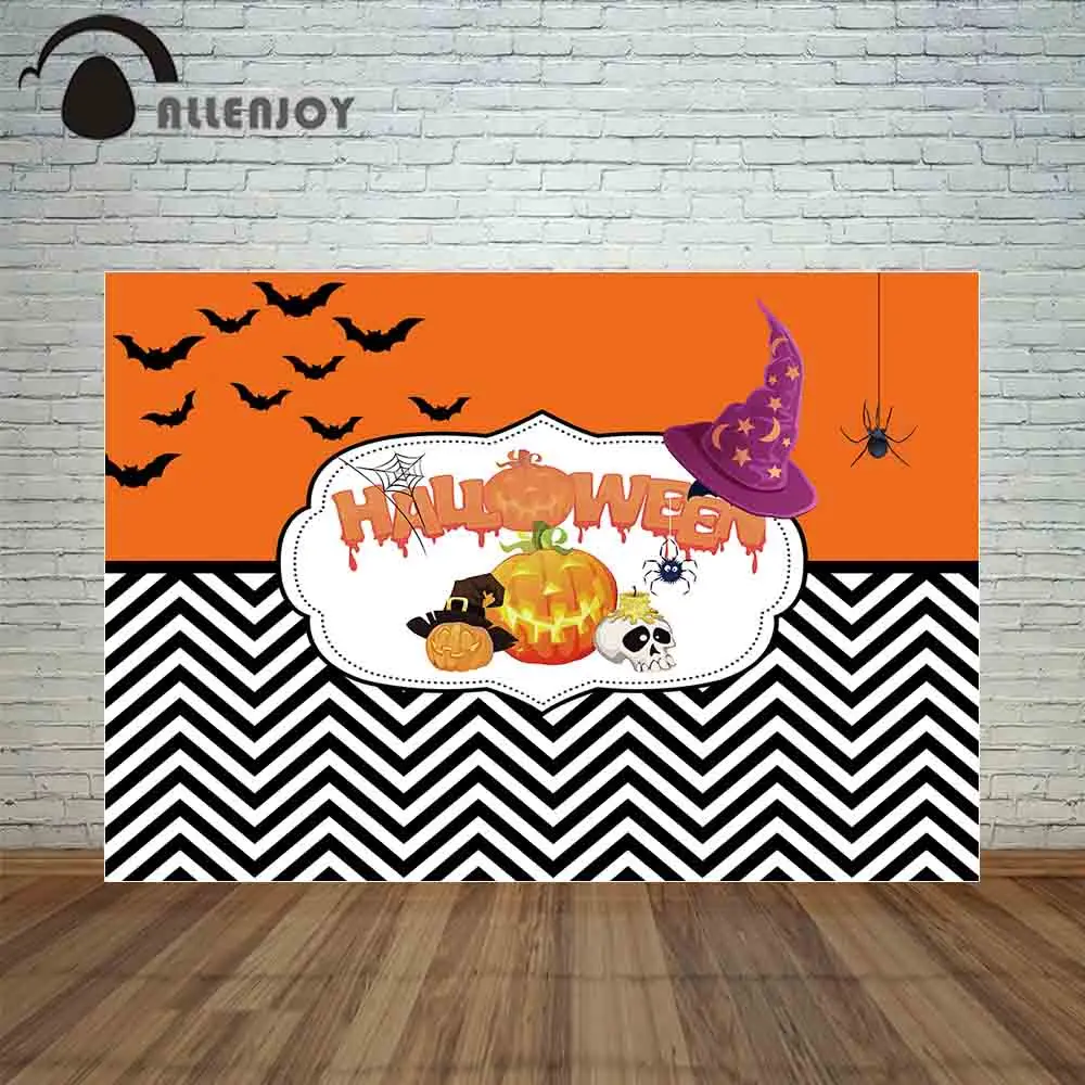 Allenjoy фон Фотофон Хэллоуин оранжевый Тыква фонарь летучая мышь паук череп черный