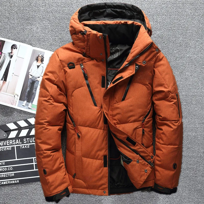

mens High Quality White Duck Hooded Down jacket Casual solid color Thick warm coat male slim Large size zipper Outerwear
