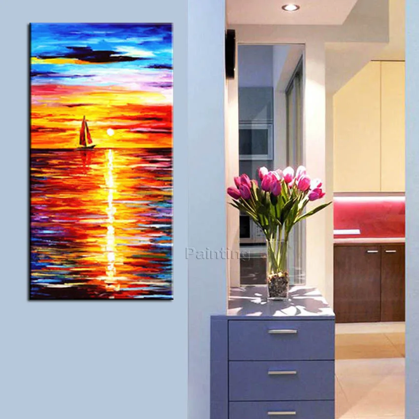 

Hot sale High Quality sunset sailboat under blue sky Oil Painting On Canvas Handpainted Abstract Modern Home Wall Decor Picture