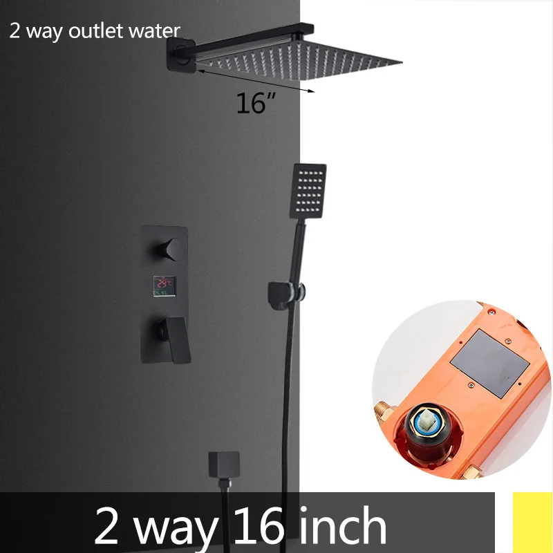 2 way 16 inch Матовый скрытый душевой кран для ванны, ультратонкая Душевая насадка и ручной душ, 2way/3ways смеситель, горячая холодная душевая система - Цвет: 2 way 16 inch