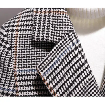 Модное женское клетчатое шерстяное пальто длинное в Корейском стиле зимнее