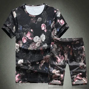 Изысканная футболка и рубашка в китайском стиле ретро с цветочным рисунком Лето 2018 качественные мягкие удобные мужские короткие комплекты