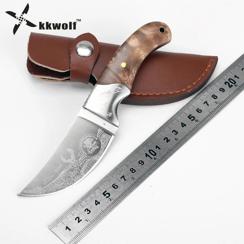 KKWOLF нож для охоты в Североамериканском стиле с фиксированным лезвием кемпинга 440C