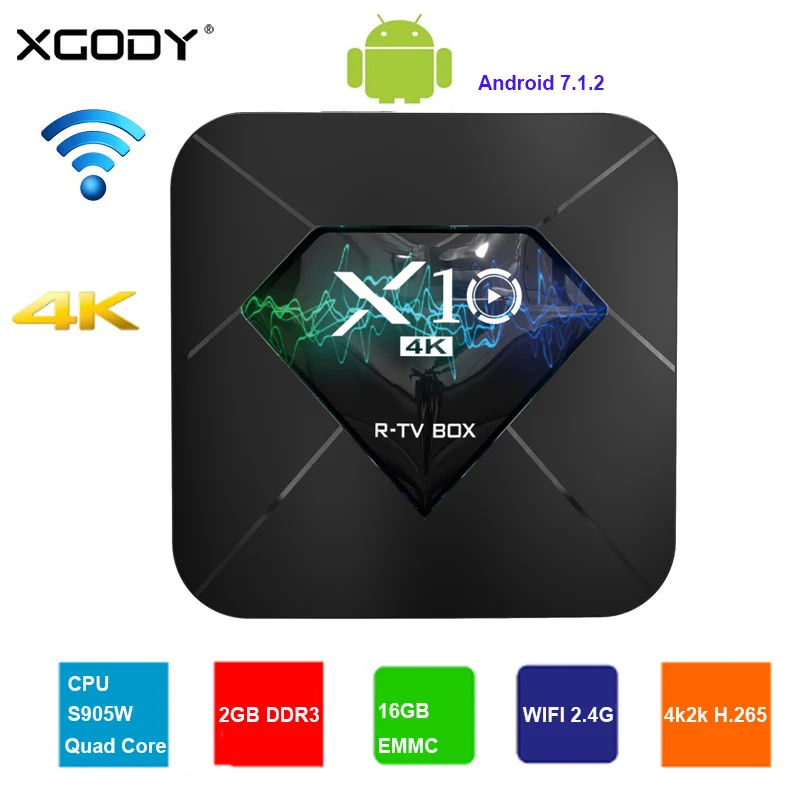 R TV BOX Smart X10 Box S905W четырехъядерный 2 ГБ 16 Android 7 1 OS WIFI H.265 HDR 3D 4K2k HD набор для