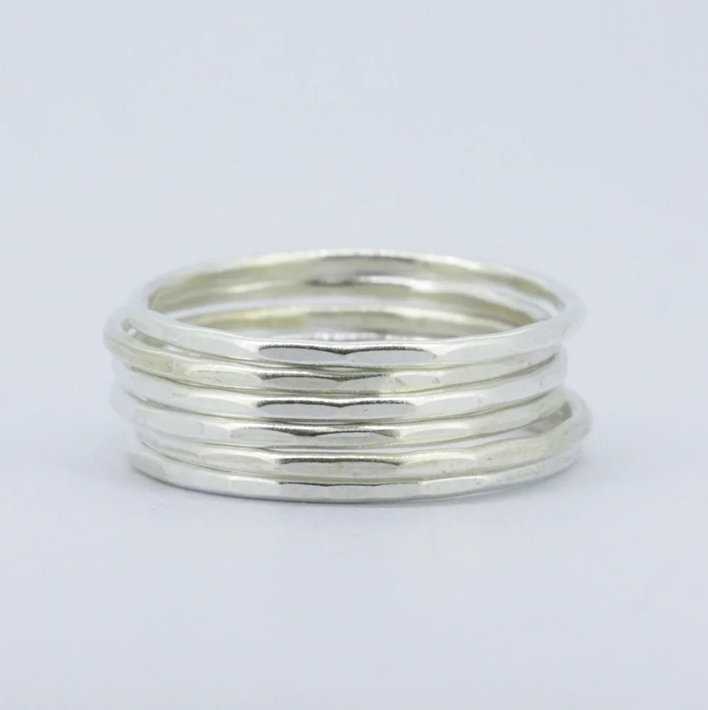 Wellmade Твердые 925 пробы Серебряные 6 комплектов в 1 мм коврик отделка колец|stacking