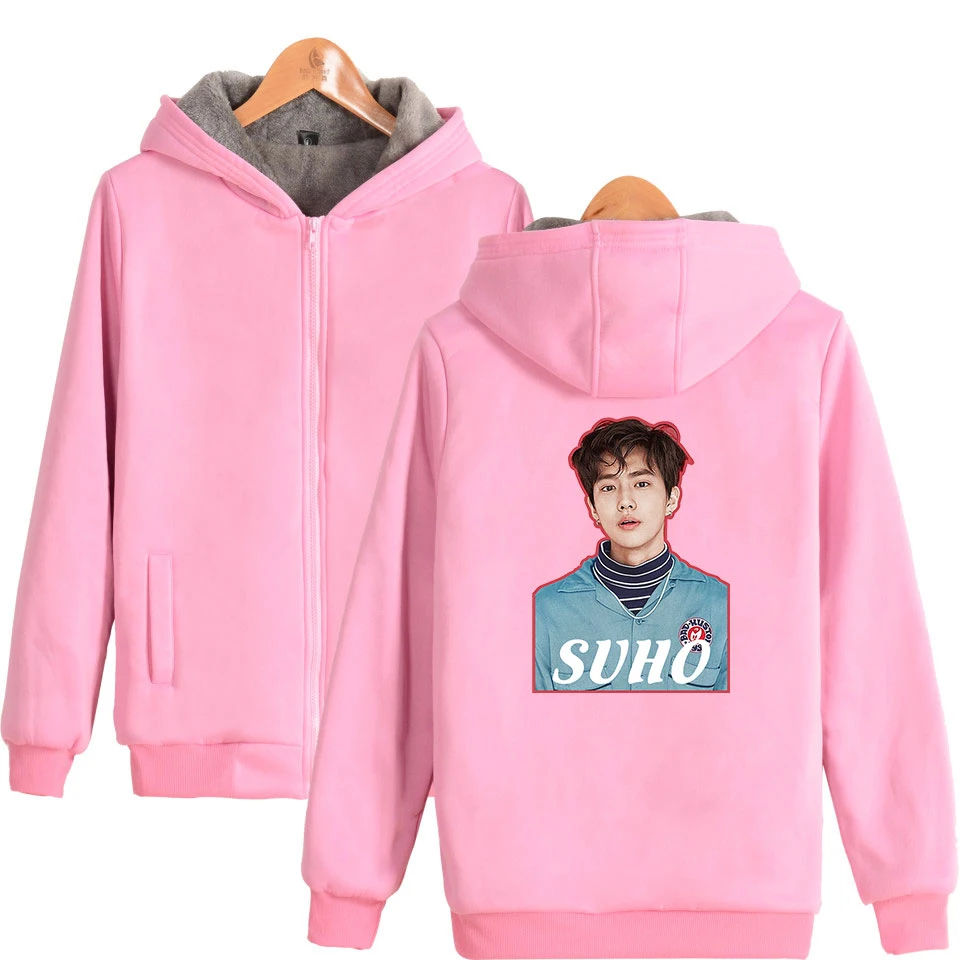 EXO LAY SUHO BAEKHYUN SEHUN зимняя флисовая толстовка женская 2019 Повседневная Толстовка с