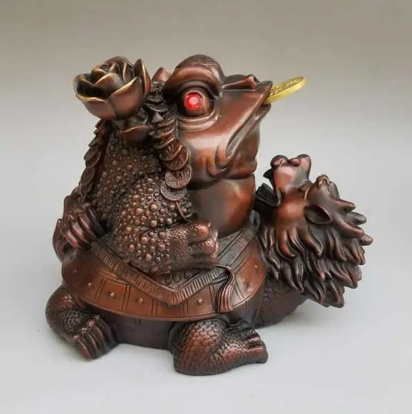 

Collection fine workmanship brass dragon turtle back Golden toad Purple statue