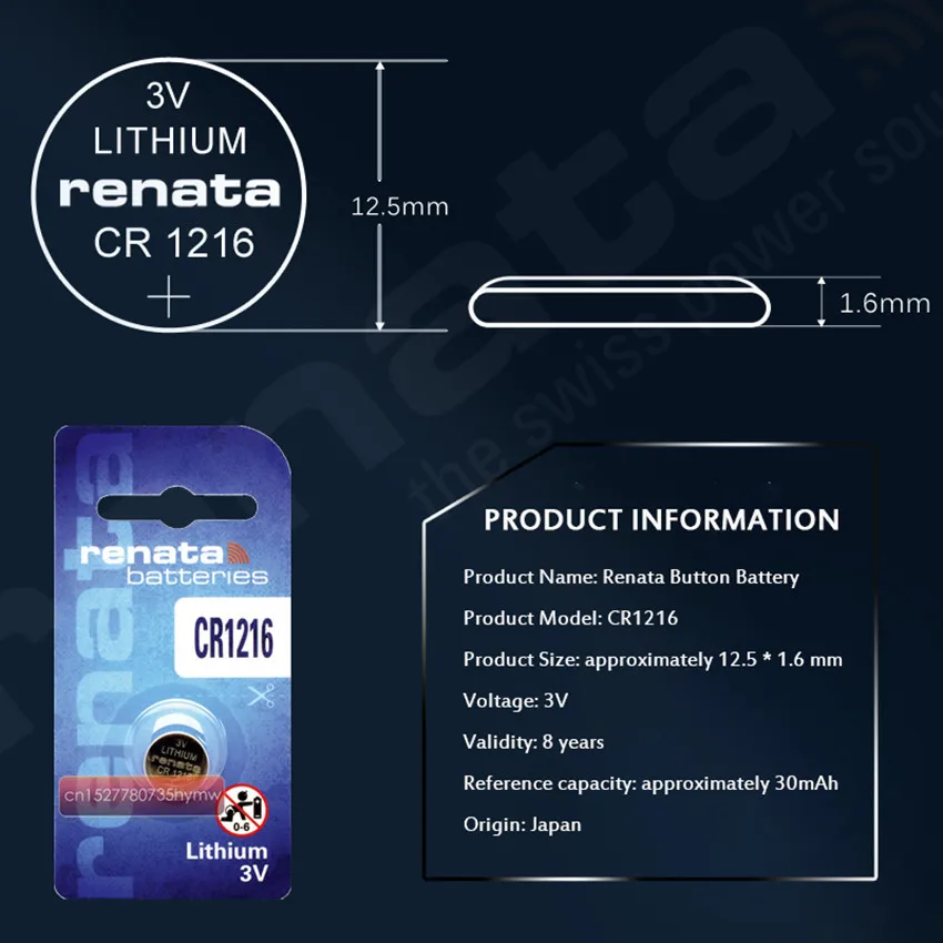 Комплект из 2 предметов Рената литий Батарея CR1216 3V % 100 Оригинальный бренд renata 1216