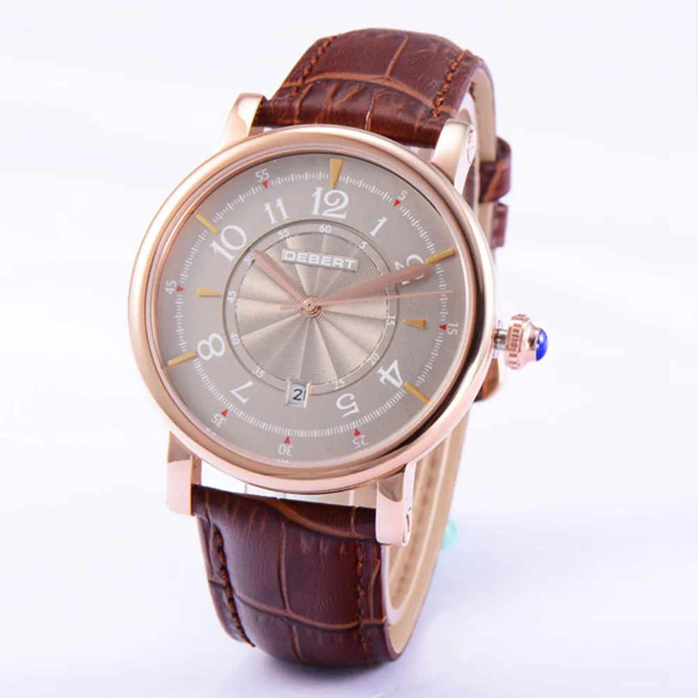 Мужские часы с кожаным ремешком и календарем 43 мм | Наручные