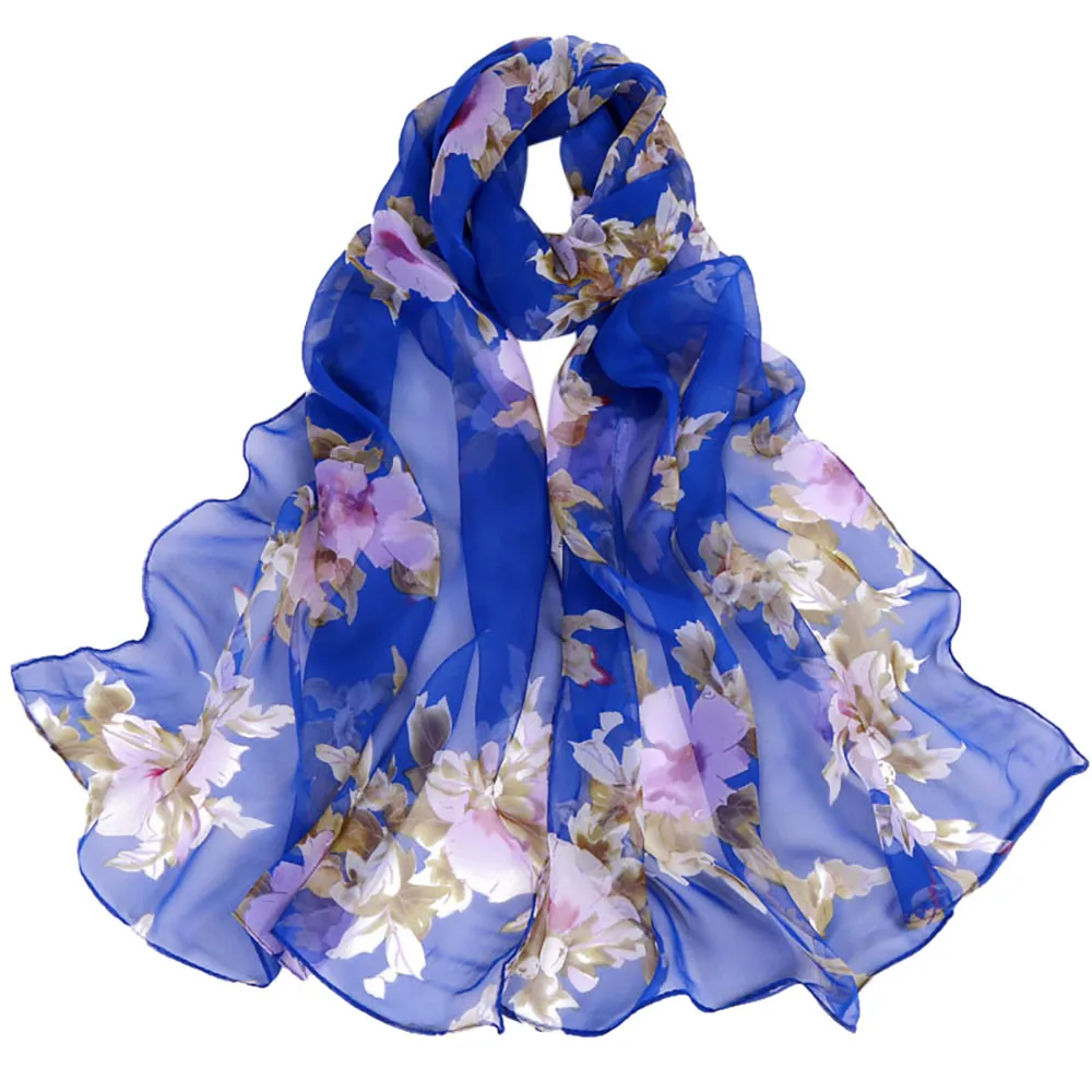 

Fashion Women Scarves Peach Blossom Printing Soft Long Wrap Scarf 2019 New Ladies Chiffon Shawl Scarves For girls A3