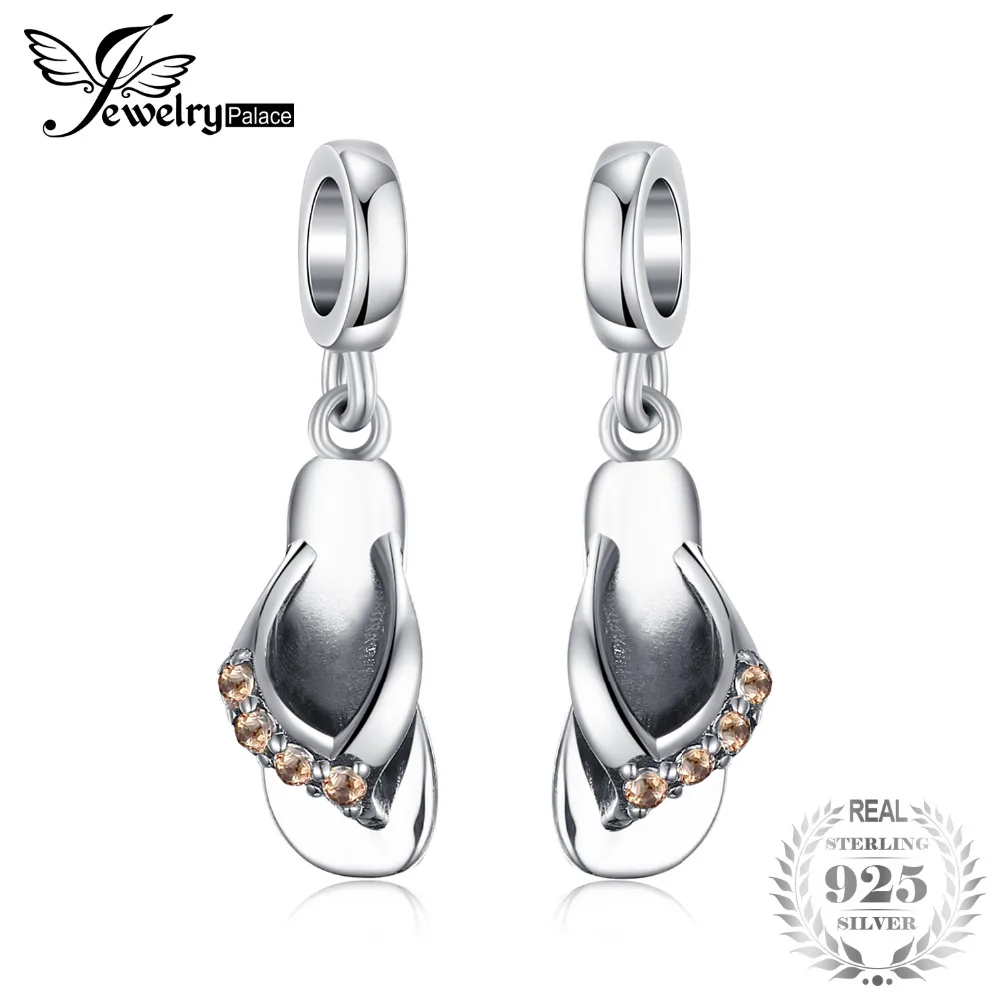 JewelryPalace 925 пробы серебро Шампанский кубик циркония шармы тапочки подходит