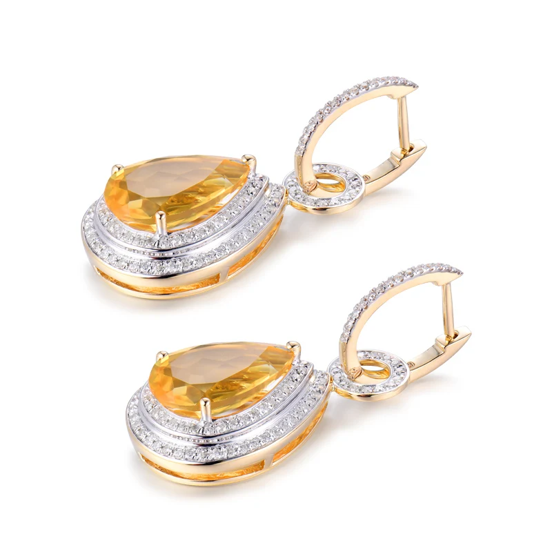 Женские серьги цитрина 14 карат желтое золото натуральный 10х14 мм|drop earrings|earring for