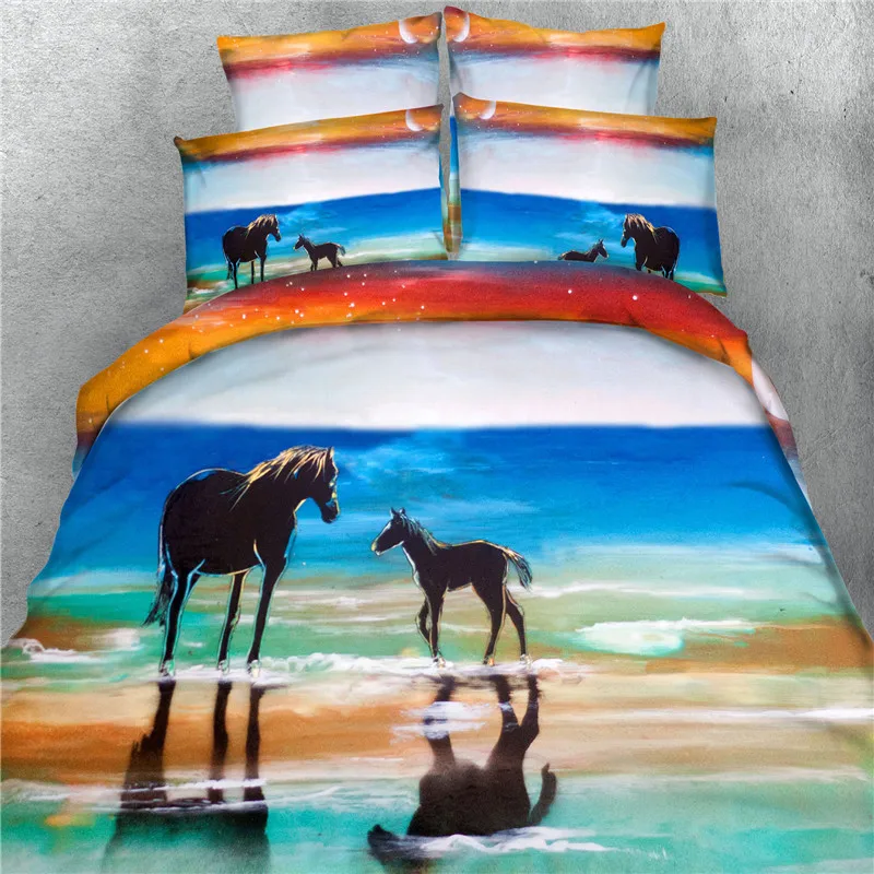 

100%cotton 3d painting animal horse 4pcs bedding set no filler twin/full/queen/king/super king size home textile free shipping