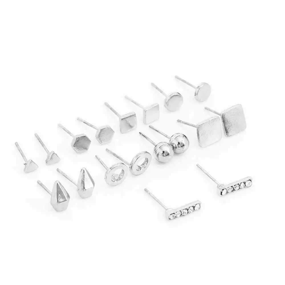 FAMSHIN 9 пар модные аксессуары в стиле панк Родий Кристалл Шпилька Комплект сережек