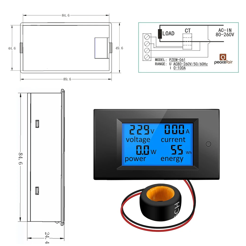 100A AC 80V-260V 20A /100A 4 in 1 Digital LCD Panel Power Watt Monitor Current Voltmeter Multimeter Tester Meter | Инструменты