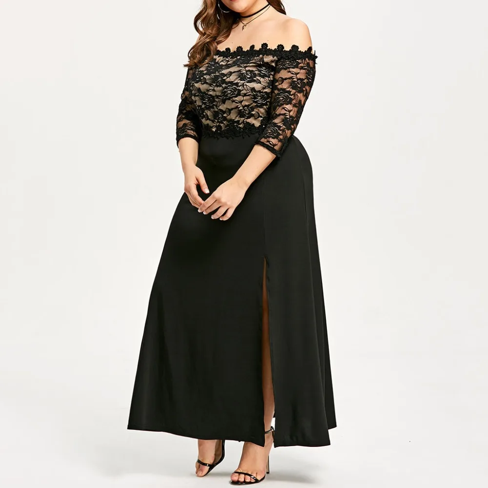 Vestidos mujer XL ~ 5XL модное женское сексуальное кружевное платье с вырезом лодочкой и