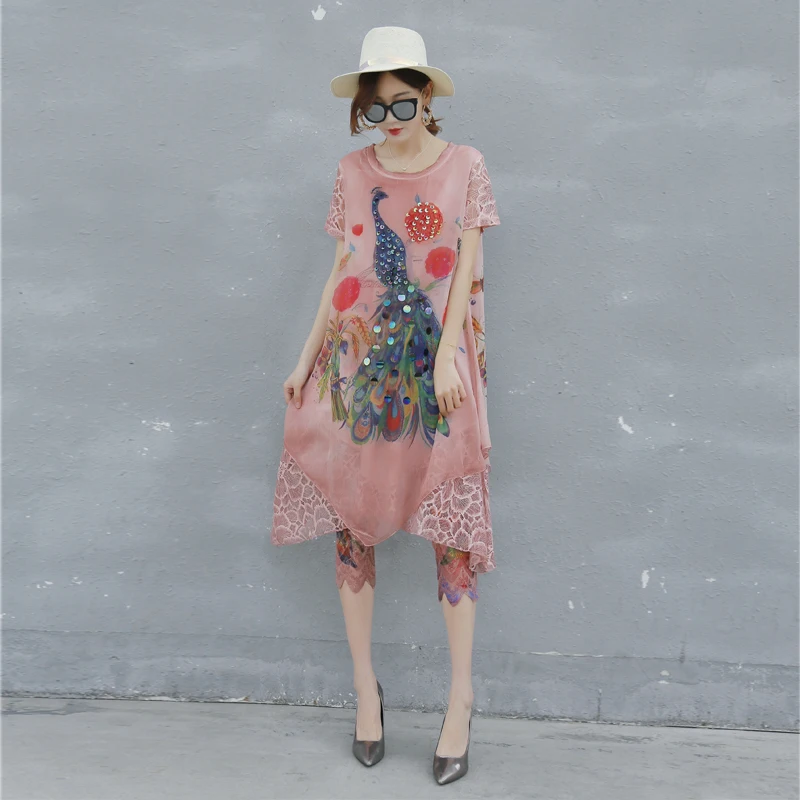 

2019 spring new sequined peacock print dress retro national wind female A line dress H12
