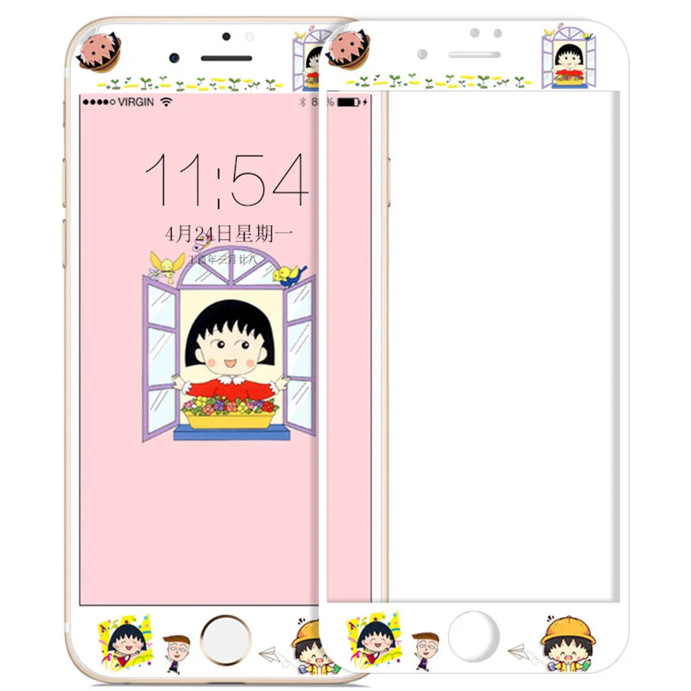 Sakura Momoko Милый мультяшный протектор экрана из закаленного стекла для iPhone 6, 7, 8, 6s Plus, защита экрана hello kitty для iPhone 6 Plus, 7 Plus, 8 - Цвет: Sakura Momoko