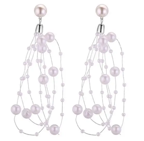 2018 New Elegance Women Tassel White Lace Earings Rhinestone Joker Simulated Pearl Bead Drop Pendientes Brincos | Украшения и