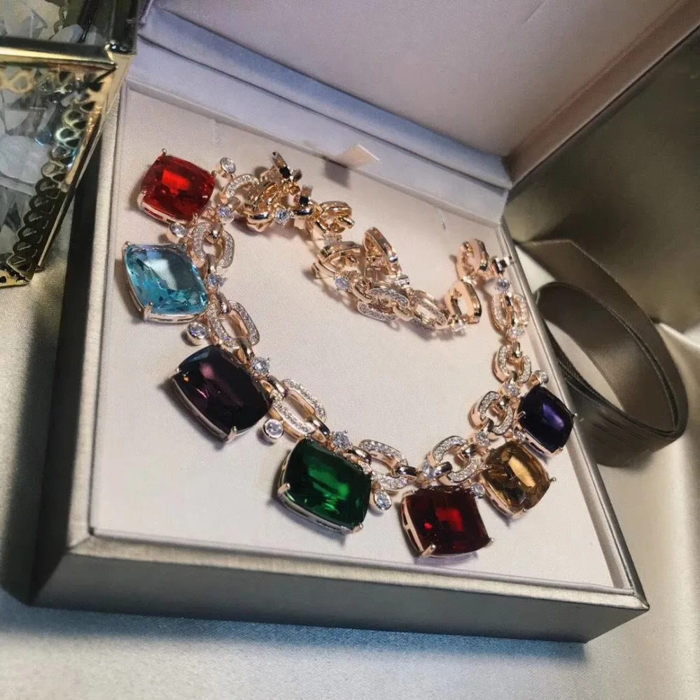 3A cubic Zircon crystal stone geometric necklace designer dinner party jewelry female bijoux for women | Украшения и аксессуары