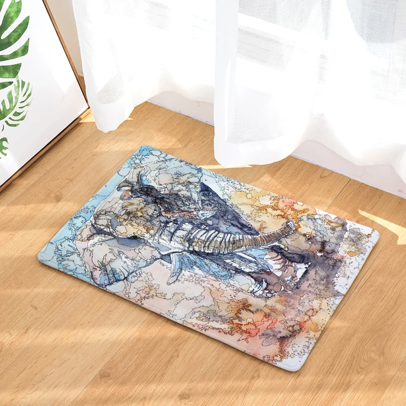 Nordic INS style printed door mat Elephant cartoon carpet plant bedroom bed covered with blanket | Дом и сад