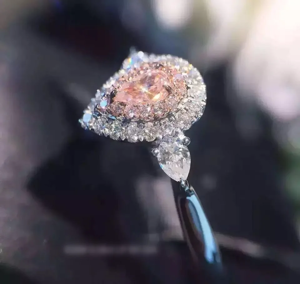 free shipping silver plated ring for woman wedding white &amp pink color heart stone lady high quality crystal Ring | Украшения и