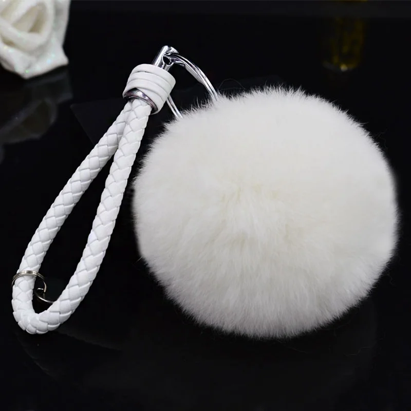 Кольца Подвески для автомобиля брелок ключей с помпоном из меха кролика Рекс 8 см