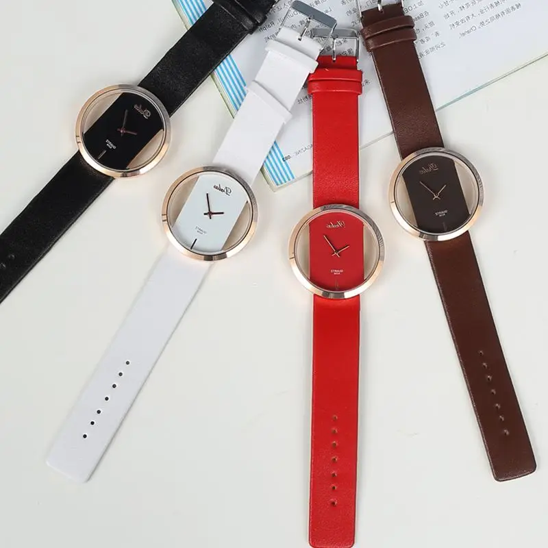 

2021 Top Popular Watch Men Fashion Unique Belt Dial Quartz Leather Watch Casual Simple Ladies Wristwatches Horloges Vrouwen