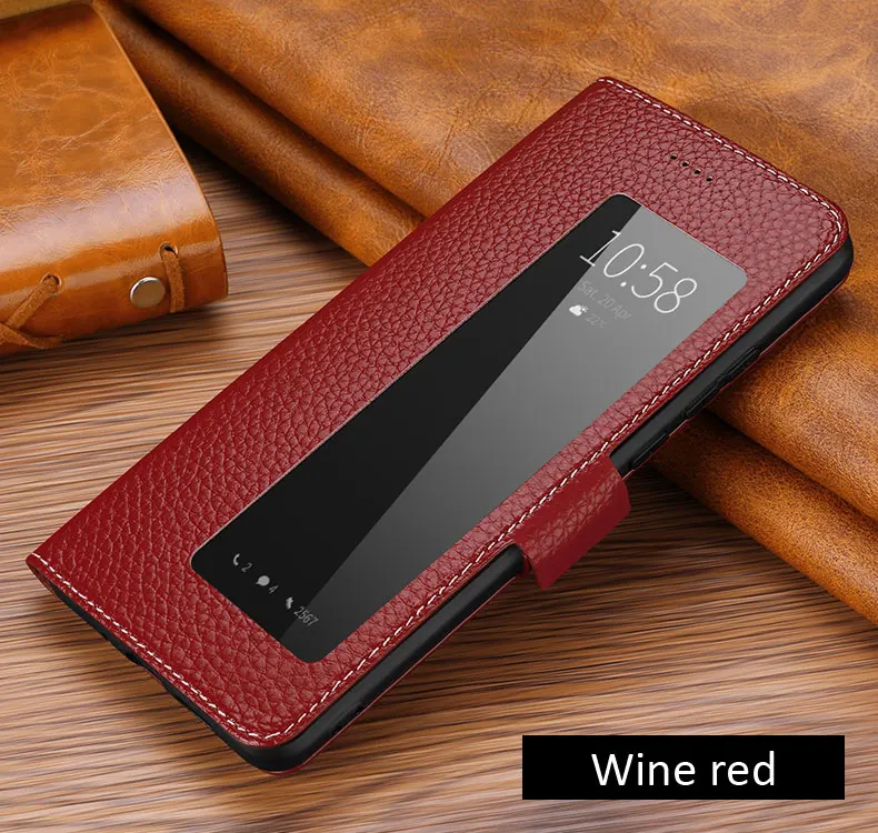 Retro red Подлинная истинная природа кожа флип чехол для huawei P30 Pro Личи окна Смарт сна Магнитная - Цвет: Retro red