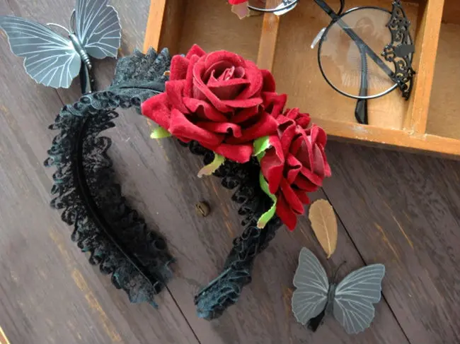 

New Arrival Summer Style Vintage Gothic Red Rose Headband for Woman Lace Party Decorations Charm Hairbands