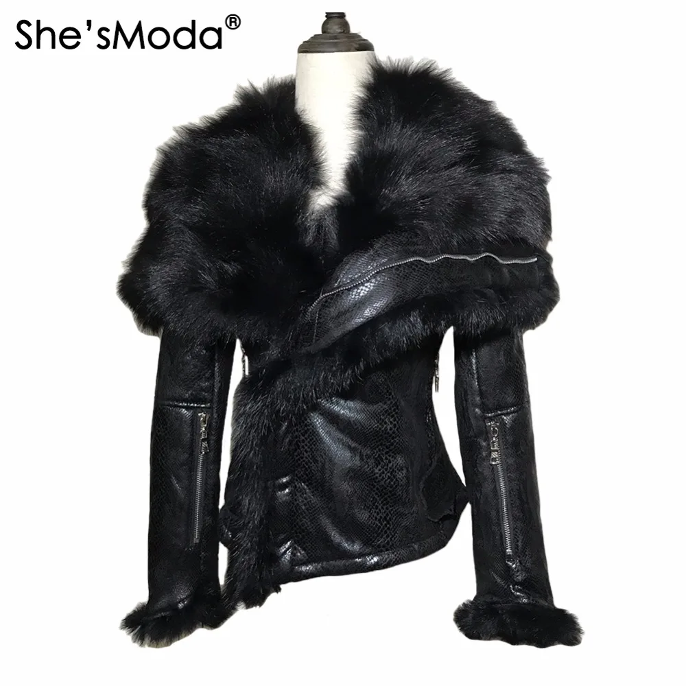 She'sModa натуральный Лисий мех зимний флис тонкий женские молнии пояса для пальто