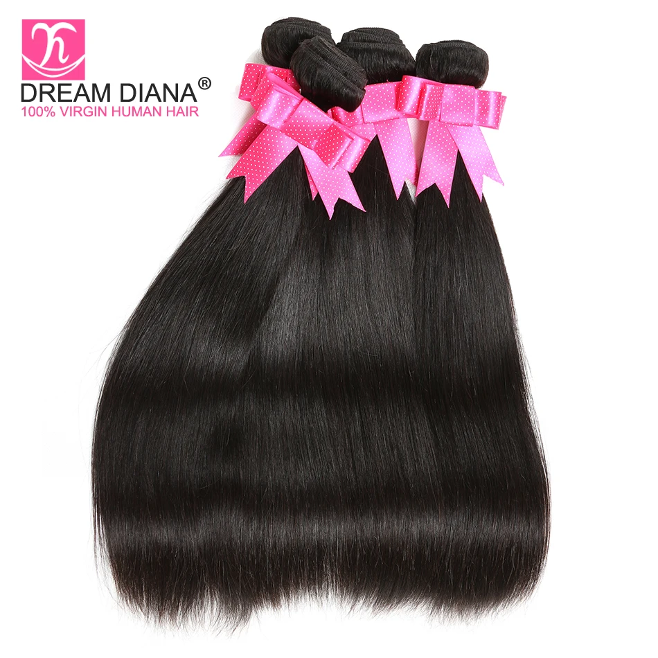 DreamDiana бразильский шелковистые прямые пучки и фронтальные волосы remy уха до