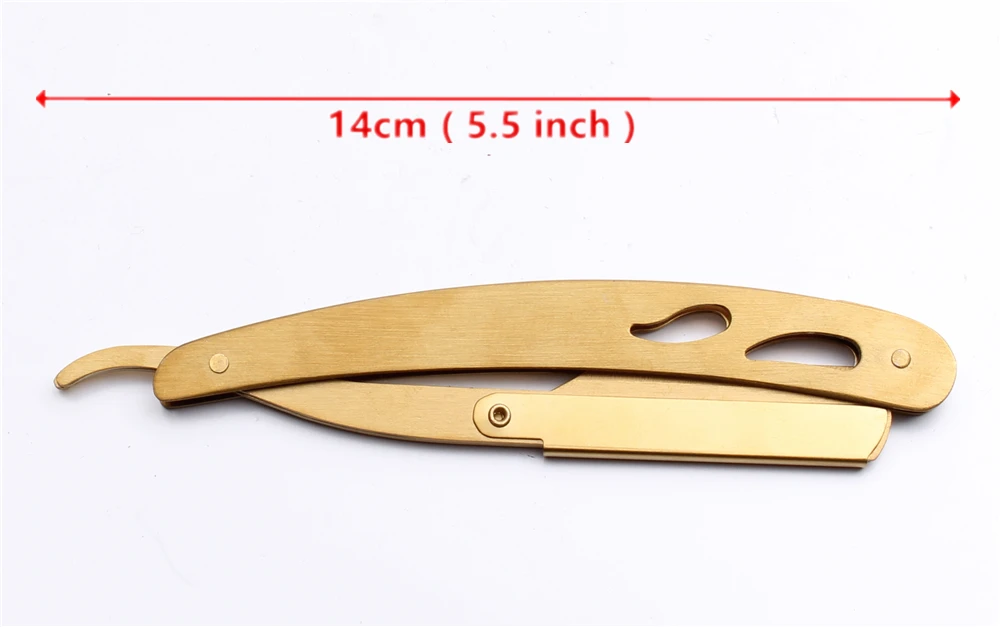 Мужской складной нож для бритья 14x2 см с гравировкой золотого цвета прямым
