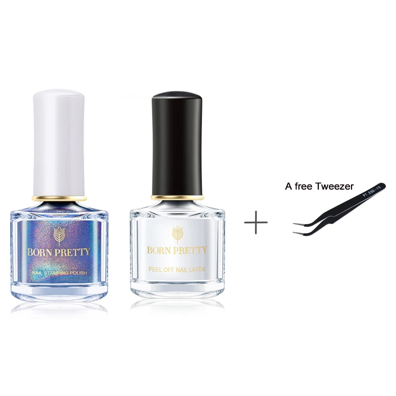 Set-4 BORN PRETTY 6 мл голографический штамповочный лак с фруктовой жидкостью для ногтей и бесплатным пинцетом для маникюра - Цвет: Set-4