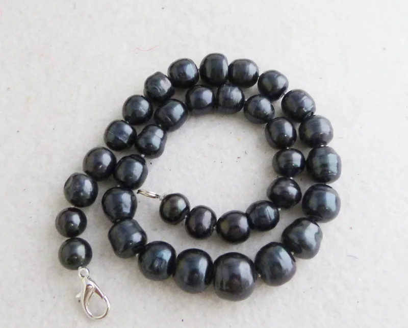 Большое овальное ожерелье из пресноводного черного жемчуга 12-13 мм в стиле