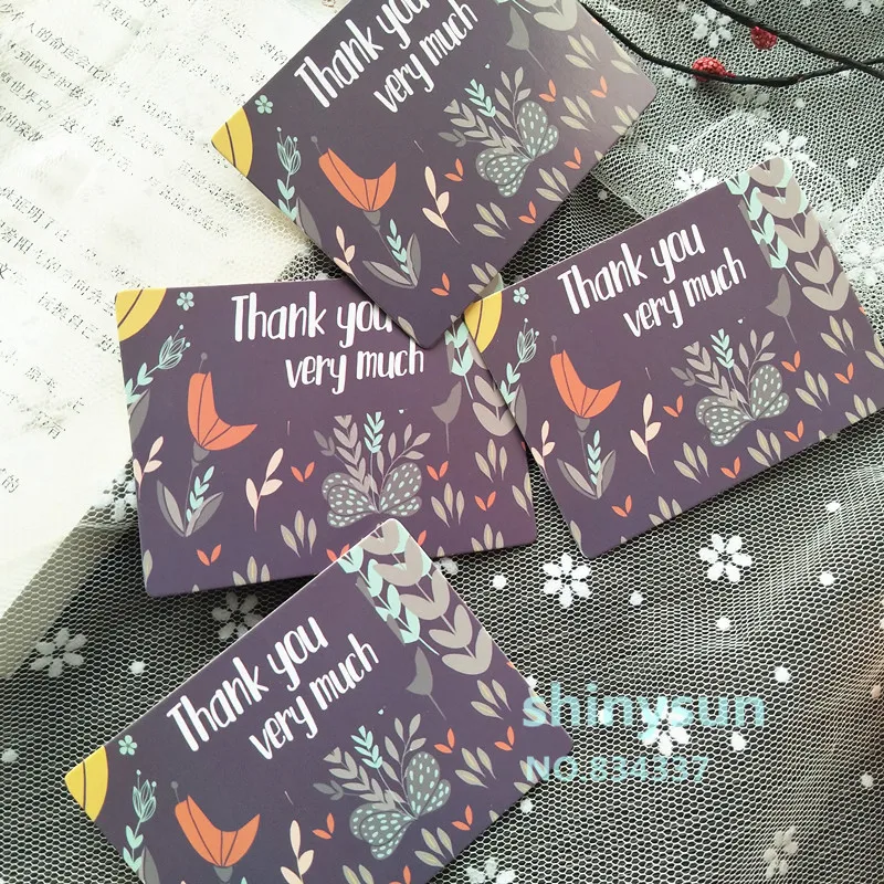 

50pcs/lot Rectangle flower card "Thank you very much" Small gift message card Writable card 6x8cm wedding Favors decoration card