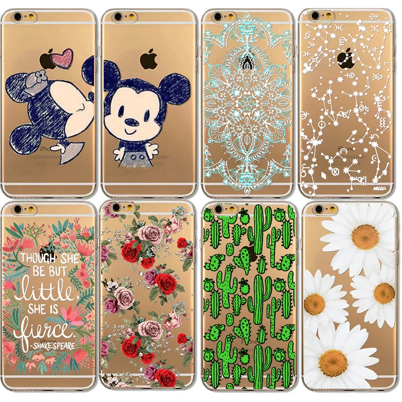 Мода мультфильм Минни Микки чехол для iPhone 6 S Plus цветочный цветы ромашки кактус