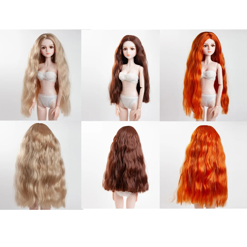 1/4 Bjd Wig Size 7 inch Head High-Temperature Wig Girl Long Wave Curly Doll Hair BJD Doll Wig- Brown/Carroty/Coffee Optional