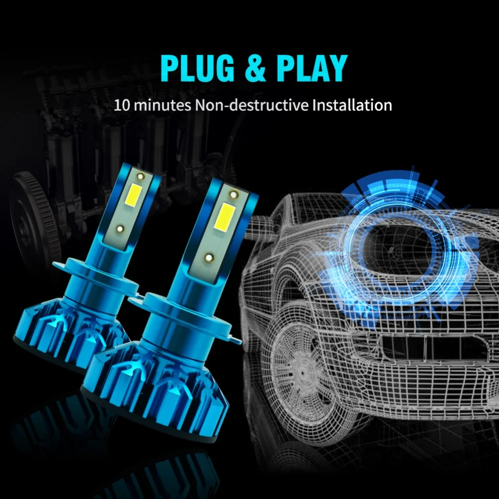 Супер яркий 6000K холодный белый H7 светодиодный головной светильник Plug And Play 60 Вт