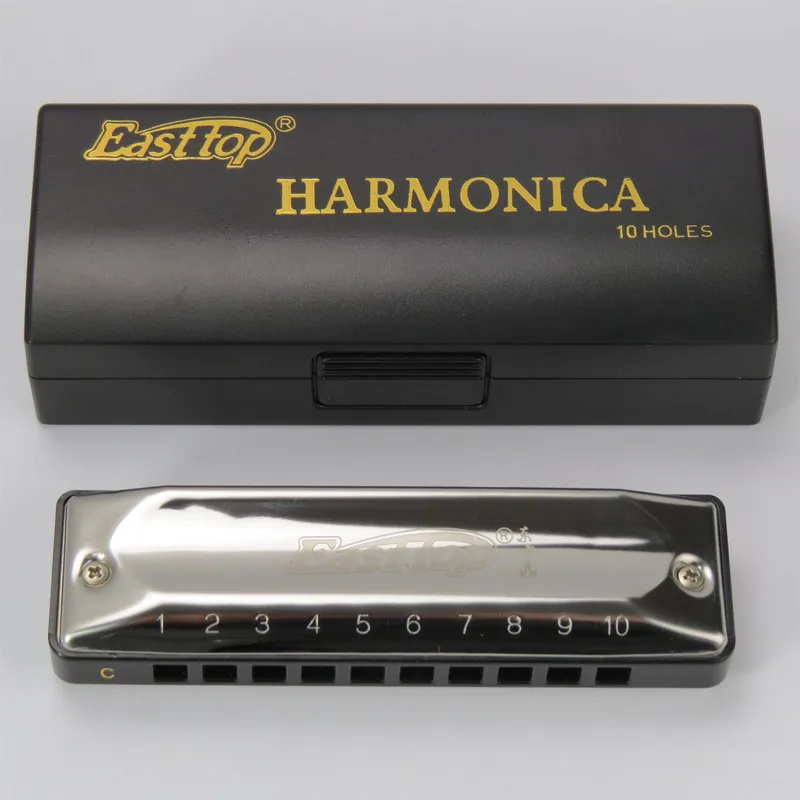 Silver A EASTTOP T002 10 отверстий губная гармоника арфа диатонический рот органная новая гармоника - Цвет: Silver A