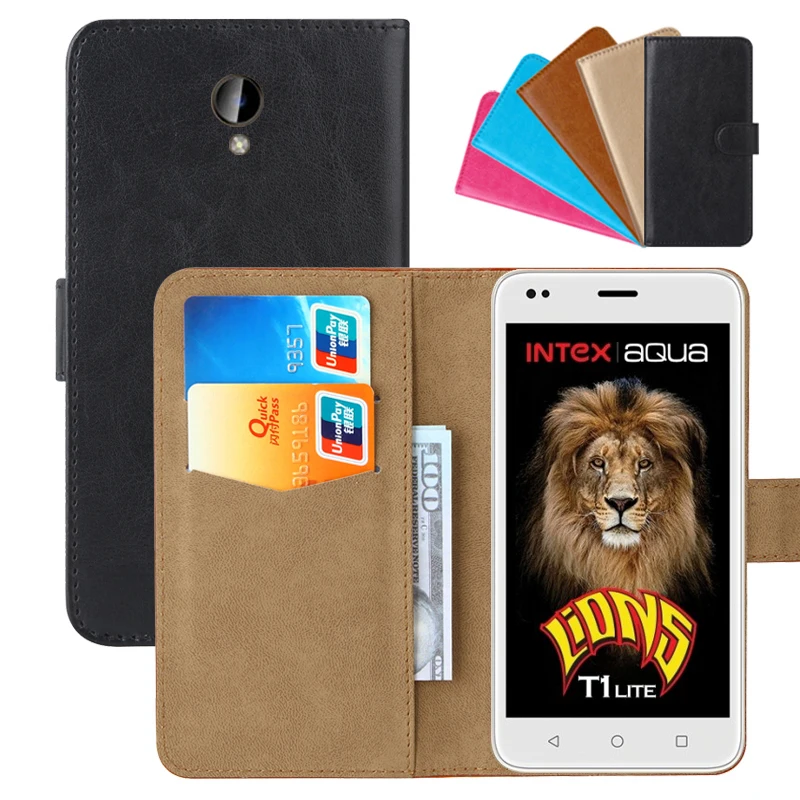 

Luxury Wallet Case For Intex Aqua Lions T1 Lite PU Leather Retro Flip Cover Magnetic Fashion Cases Strap