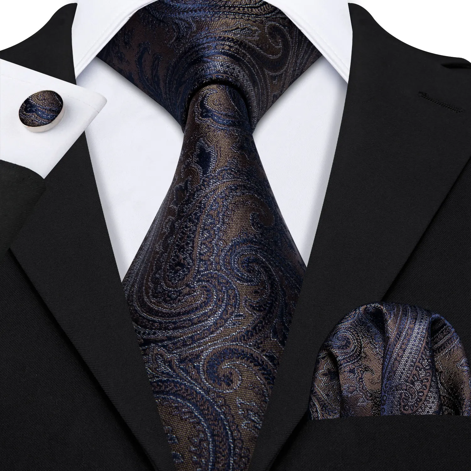 

Barry.Wang Fahsion Designer Brown Paisley Mens Silk Ties Gravat Ties Hanky Box Set Gifts For Men Wedding Groom Neckties LS-5163