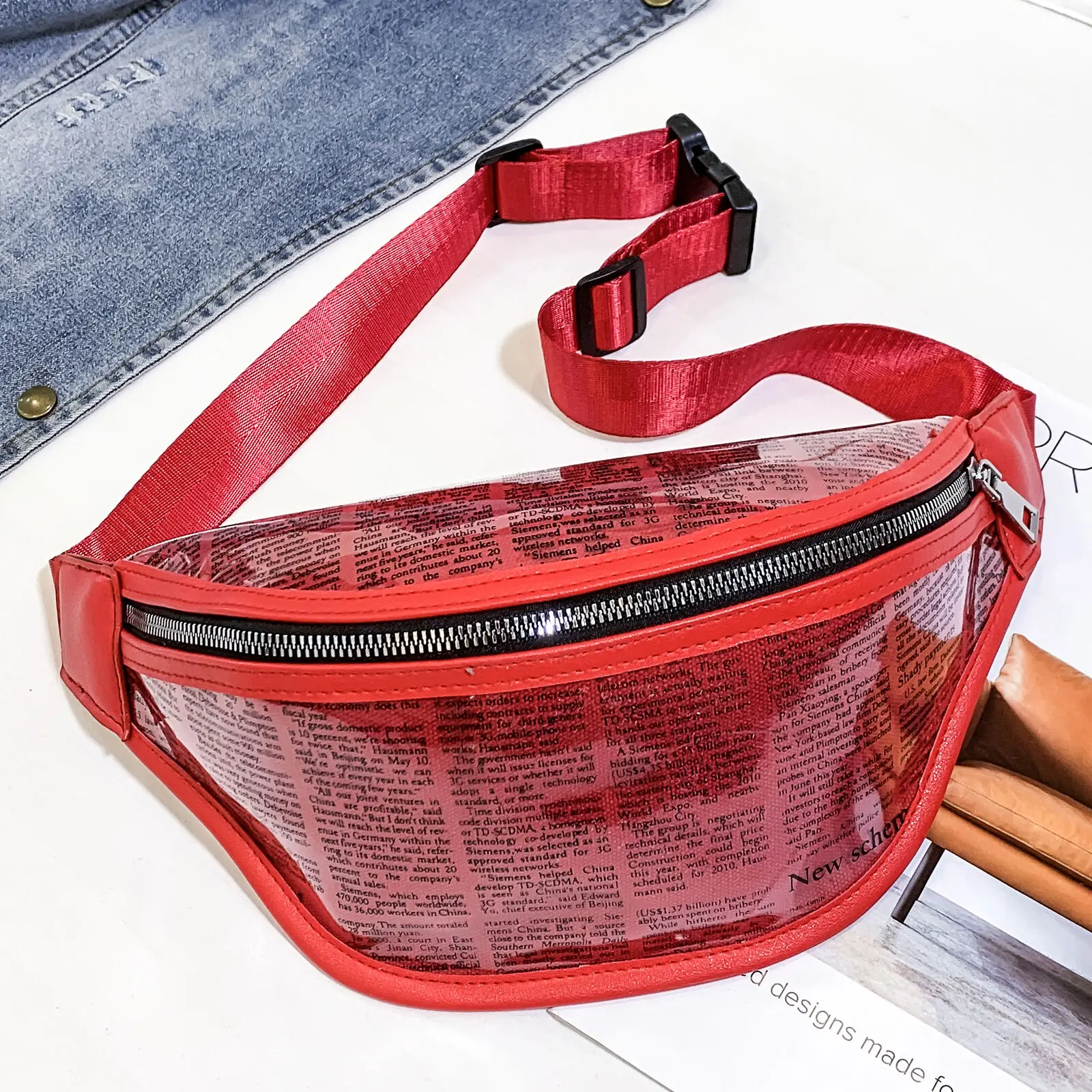 Модные женские маленькая поясная сумка Fanny Pack ПВХ сумка кошелек на пояс, Дамский кошелек, чехол для телефона чехол сумка для путешествий белый черный розовый красный зеленый - Цвет: Красный