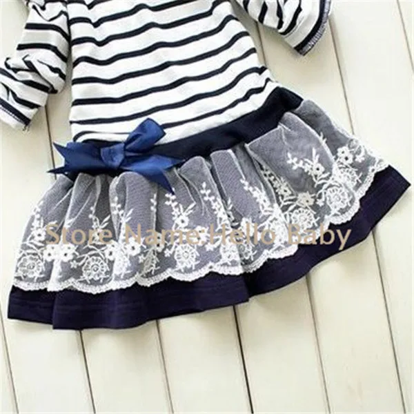 2014 зимнее платье для девочек с длинными рукавами детские платья в темно-синюю