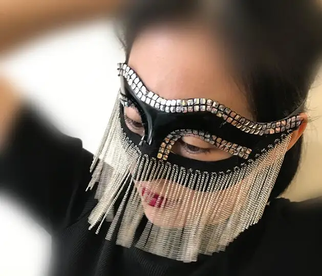 Венецианский ночной клуб металлическая маска с бахромой Хэллоуин маскарад Вечерние женские косплей танец живота вуаль