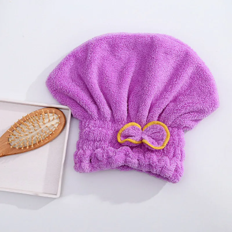 purple Микрофибра Коралловая бархатная сухая шапочка для волос Абсорбирующая шапочка для душа женский длинный капюшон женский шампунь шапочка для душа аксессуары для ванной комнаты - Цвет: purple